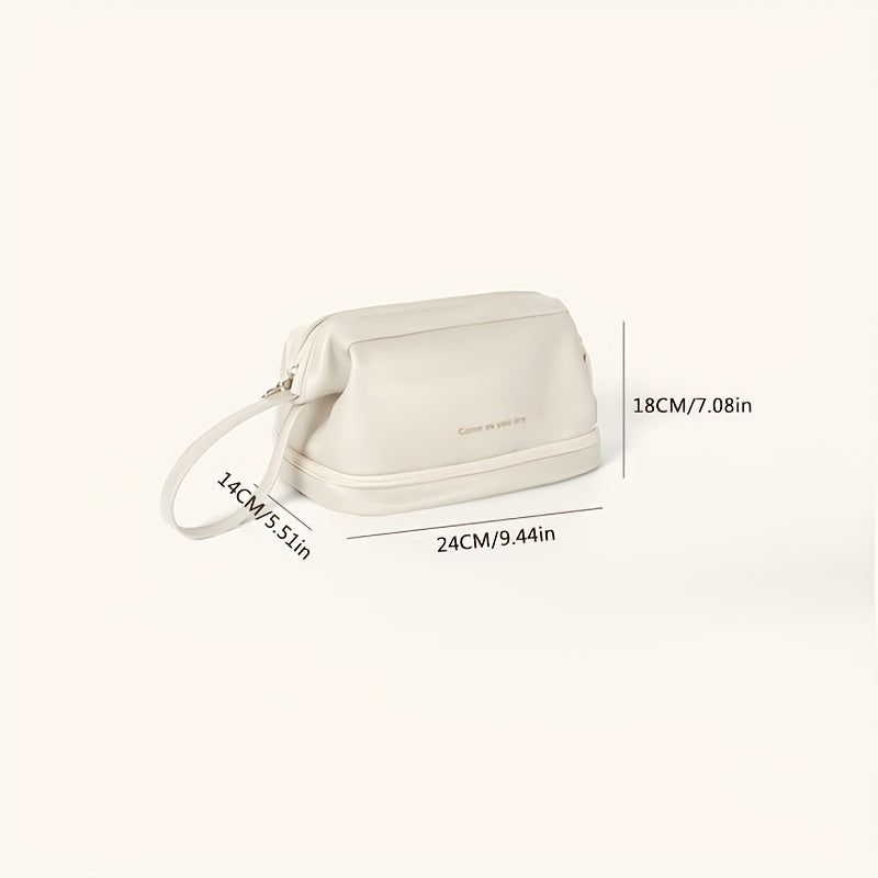 Double Layer Large Capacity Cosmetic Bag with Brush Organizer for Women