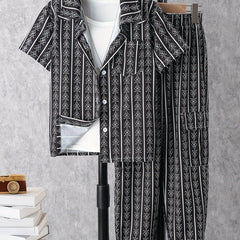Boy's Geometric Print 2pc Shirt & Pants Set