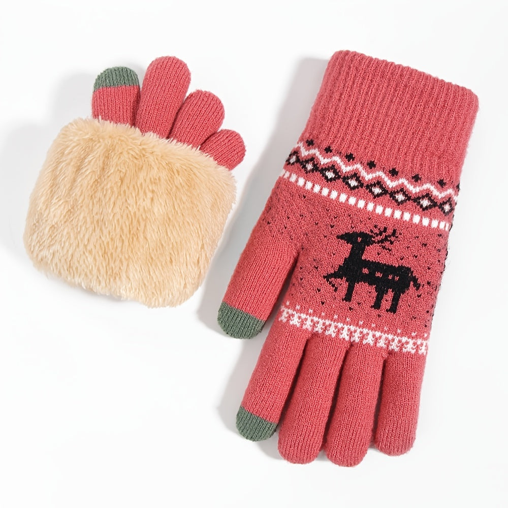 Christmas Elk Winter Double Layered Touch Screen Gloves for Parties & Holi