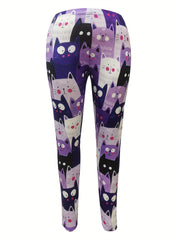 Cat Print Stretch Leggings Slim Fit