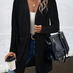 Solid Ribbed Long Sleeve Button Up Cardigan