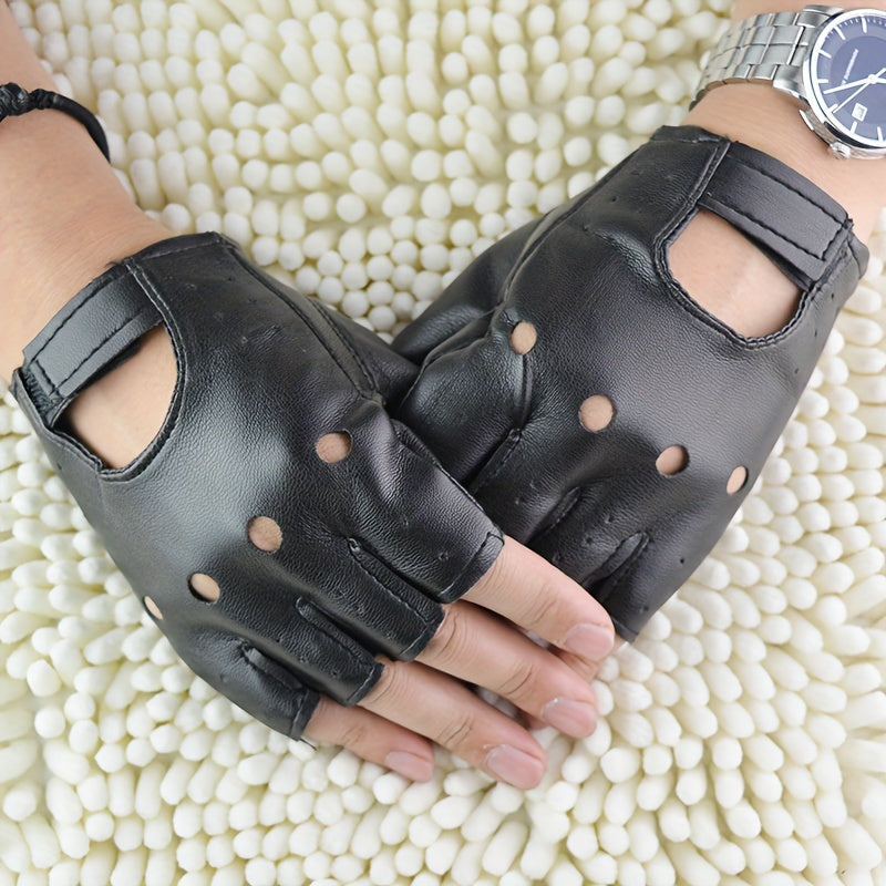 Men's Half Finger Leather Outdoor Gloves
