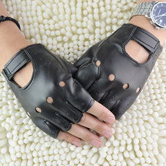 Men's Half Finger Leather Outdoor Gloves