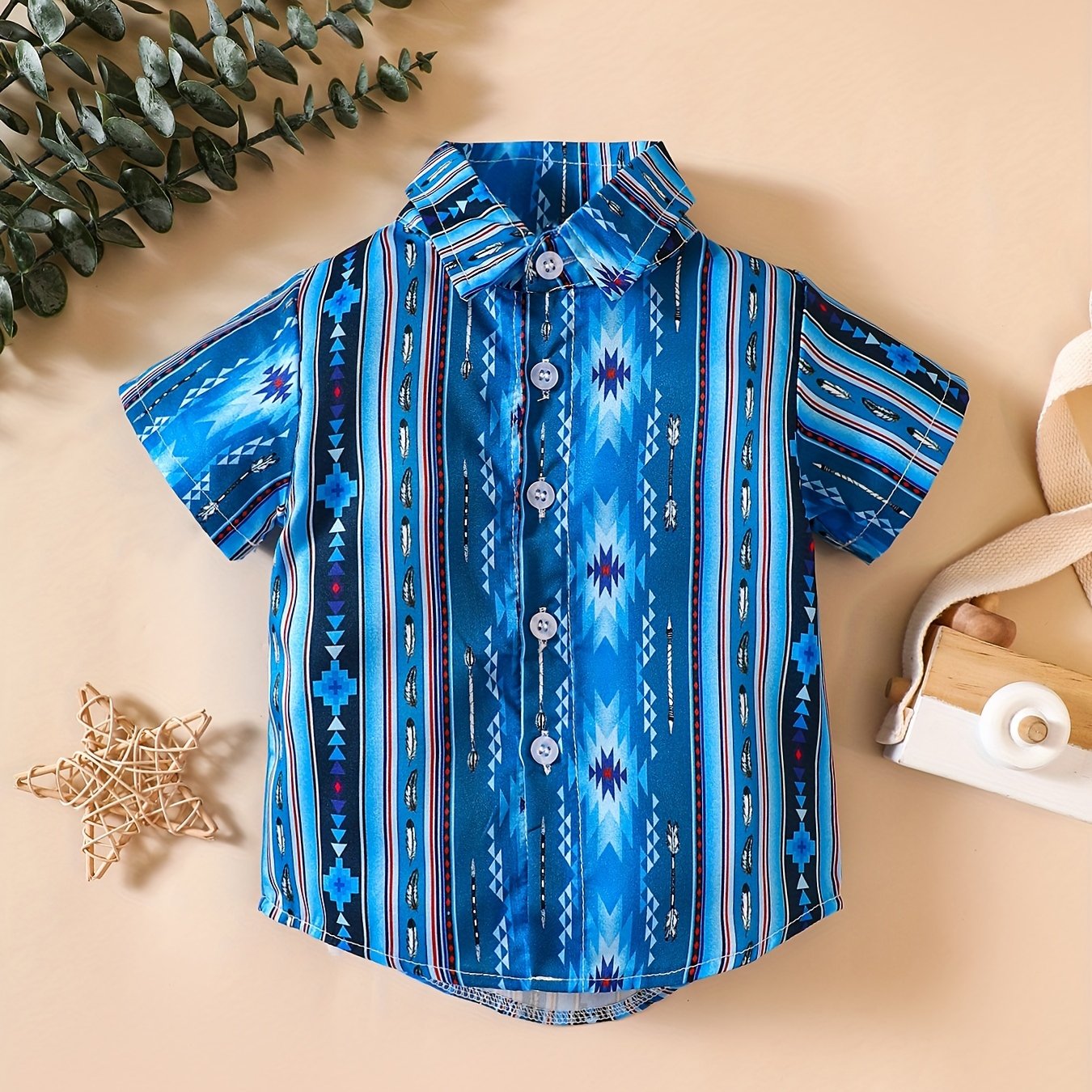 Boys Geo Print Short Sleeve Shirt for Beach Vacation