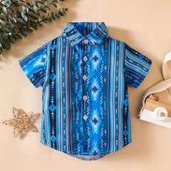 Boys Geo Print Short Sleeve Shirt for Beach Vacation
