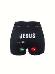 Jesus Calling Skinny Shorts Casual Elastic Waist Women's Clothing