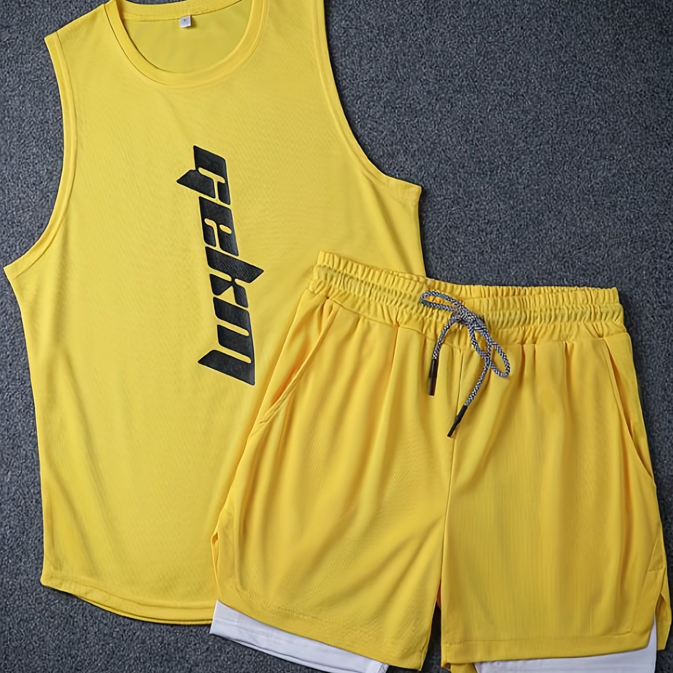 Men's Letter Print Tank Top & Drawstring Shorts Set