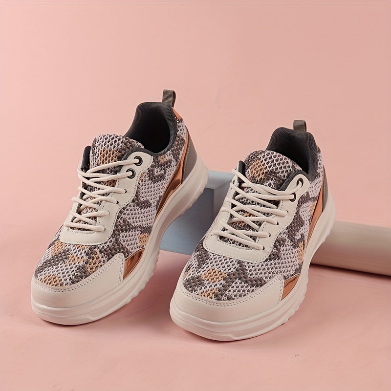 Women's Platform Mesh Sneakers Low Top Lace Up Casual Shoes