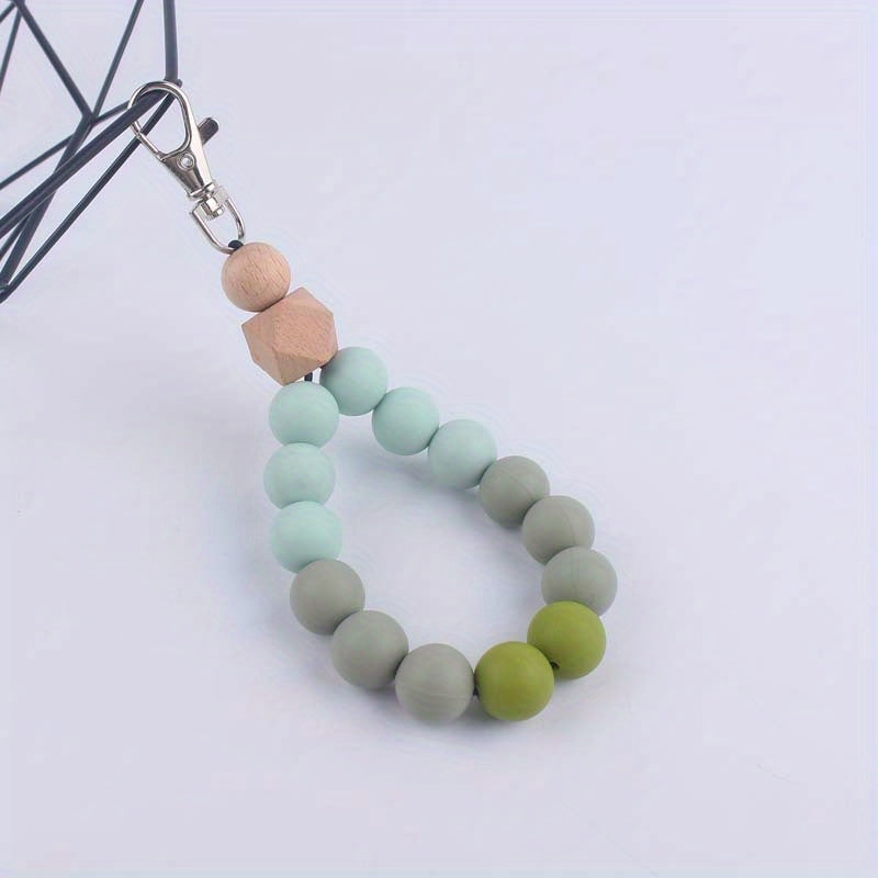 Silicone Beaded Keychain Bracelet For Women Car Keyring Holder Wristlet Bangle