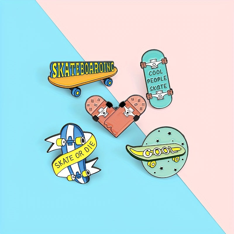 Cartoon Lettering Skateboard Metal Brooch for Girls