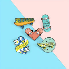 Cartoon Lettering Skateboard Metal Brooch for Girls