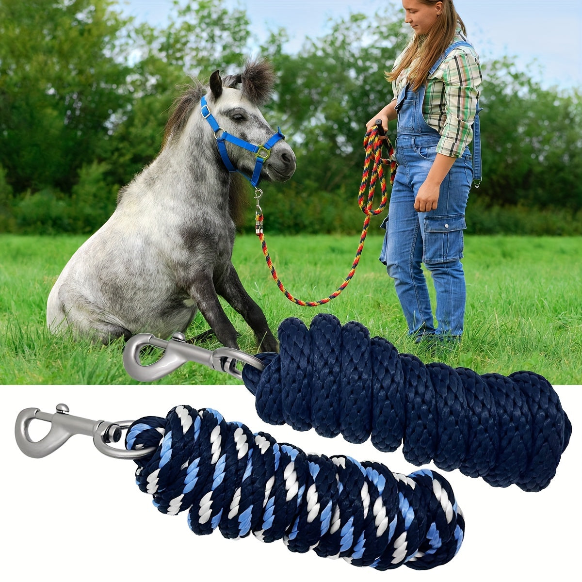 2m Durable Leading Rope With Snap Hook For Horses & Livestock