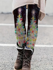 Christmas Tree Print Skinny Leggings Elastic Waist Stretchy Women's Clothing
