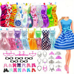Doll Clothes & Accessories Set: Wedding Gown, Dresses, Shoes, Jewelry, Crowns