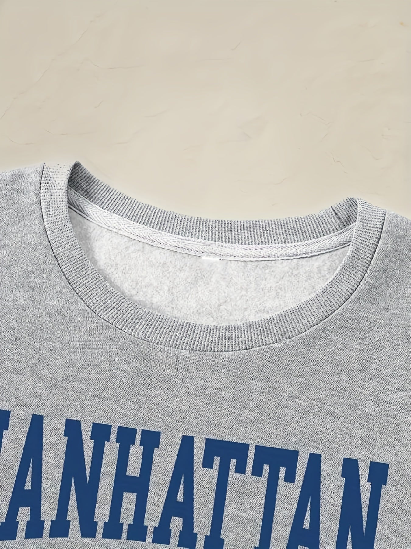 Letter Print Crew Neck Sweatshirt for Spring & Fall