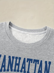 Letter Print Crew Neck Sweatshirt for Spring & Fall