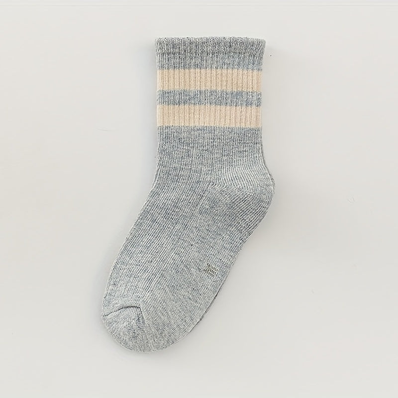 3Pairs Children's Unisex Striped Crew Socks Odor Proof Breathable Student Socks