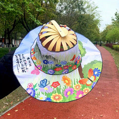 Vintage Flower Print Foldable Sun Hat with Bamboo Fan