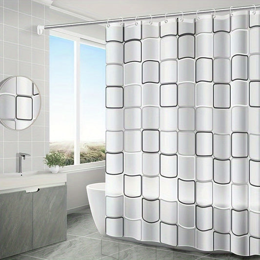 1pc Checkered PEVA Shower Curtain With 12 Hooks