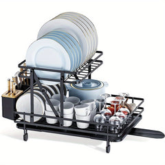 Foldable Dish Rack Double Layer Drain Basket Space-saving Kitchen Accessory