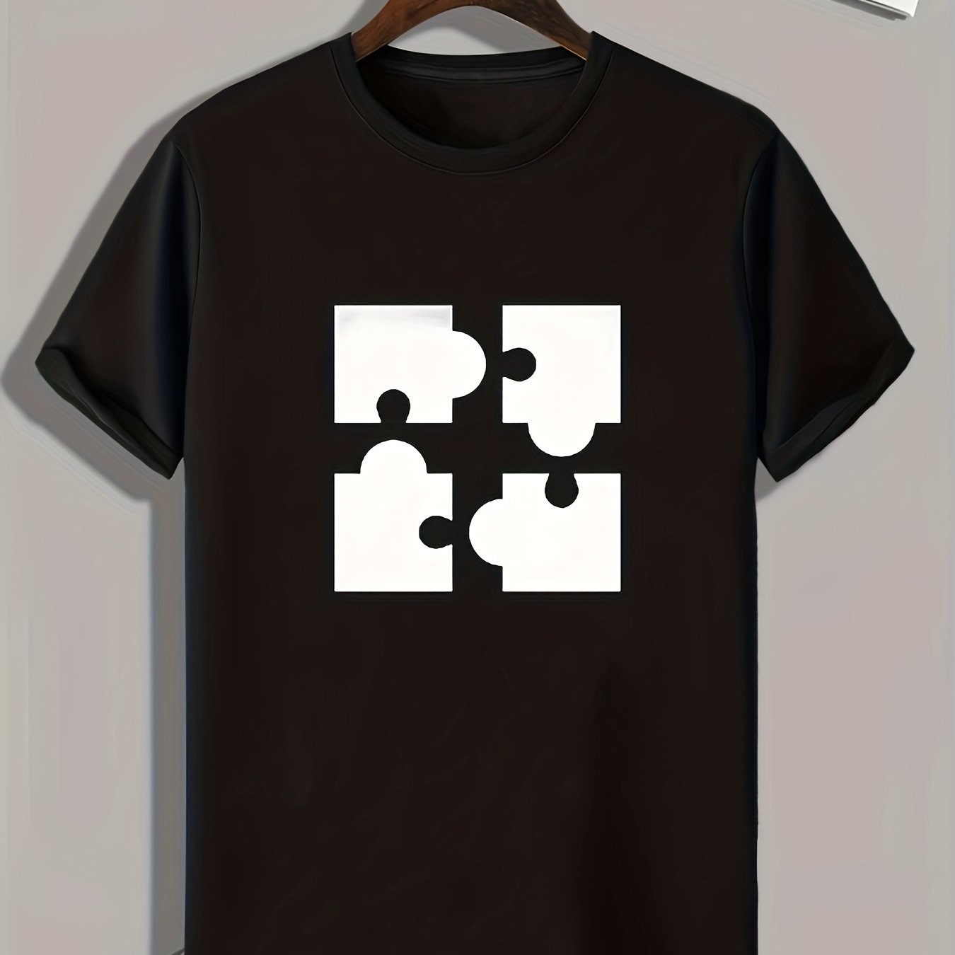 Puzzle Pattern Print Men's Sports T-shirt for Fitness Activities