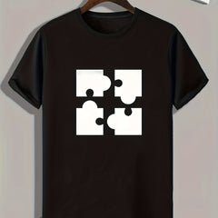 Puzzle Pattern Print Men's Sports T-shirt for Fitness Activities