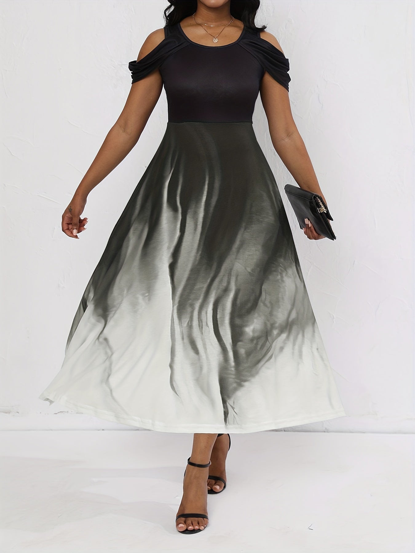 Tie Dye A Line Dress Crew Neck Maxi Dress Women's Clothing