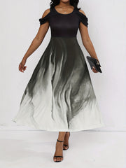 Tie Dye A Line Dress Crew Neck Maxi Dress Women's Clothing
