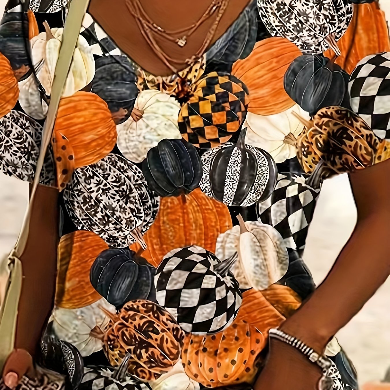 Halloween Blouse Women's Plus Allover Pumpkin Print Batwing Sleeve