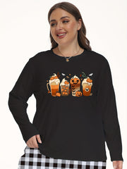 Pumpkin Milk Tea Print Long Sleeve Pajama Top