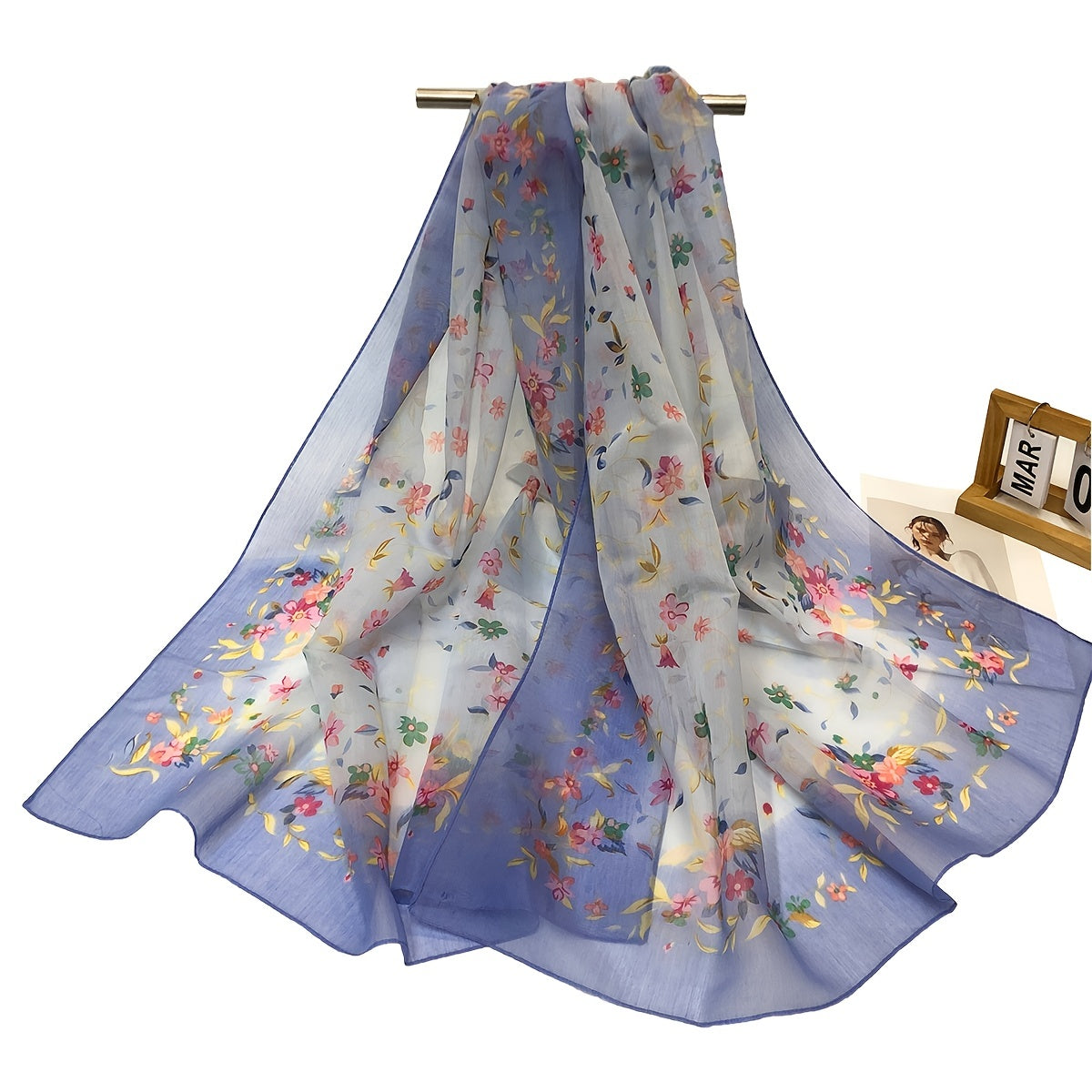 Floral Print Silk Shawl Scarf Wrap Head Wrap Gift For Mom