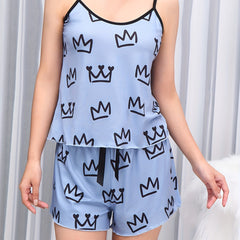 Crown Print Pajama Set Cami Top & Shorts Sleepwear Women