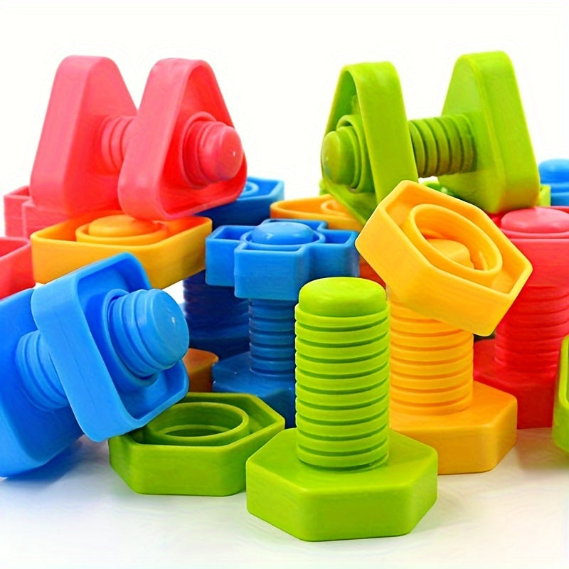 16-Piece Shape Nuts and Bolts Stacking Toy: Building Fine Motor Skills