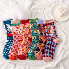 Cartoon Pattern Socks Comfy & College Style Women's Stockings