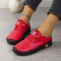 Women's Lace up Comfort Mules Sneakers Lightweight Slip on Flat Walking Shoes