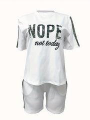 Letter Print Tee & Shorts 2 Piece Set