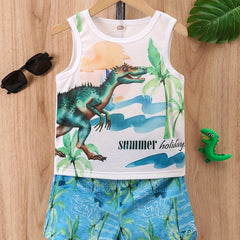 Boys Dinosaur Print Tank Top & Shorts Set for Summer