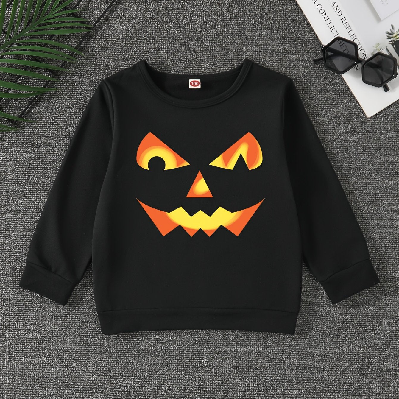 Halloween Pumpkin Face Print Boys Sweatshirt