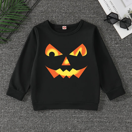 Halloween Pumpkin Face Print Boys Sweatshirt