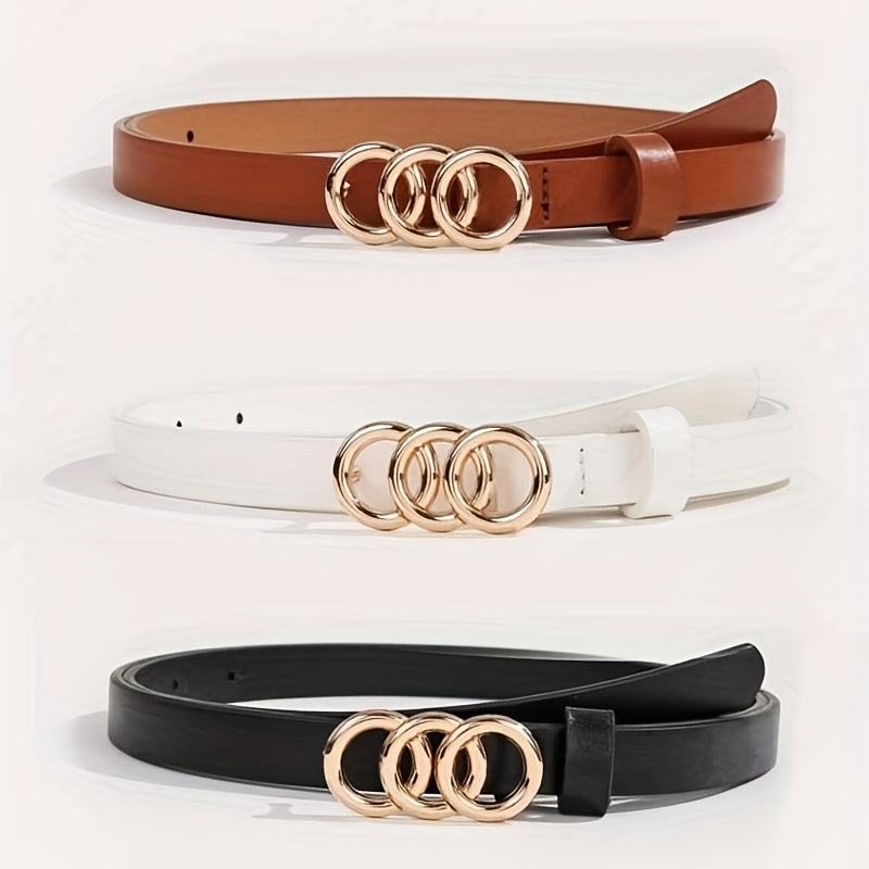 3pcs Set 3 O Ring Buckle Belt Casual Jeans Pants Belt For Women