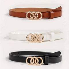 3pcs Set 3 O Ring Buckle Belt Casual Jeans Pants Belt For Women