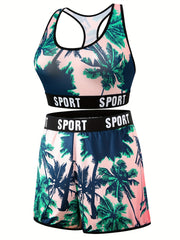 Tropical Sports Bra & Boy Shorts Set