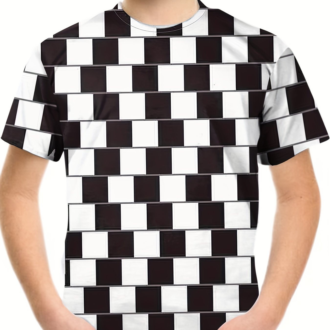 Breathable 3D Print Block Graphic T Shirt for Boys - Summer Outdoor