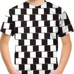 Breathable 3D Print Block Graphic T Shirt for Boys - Summer Outdoor