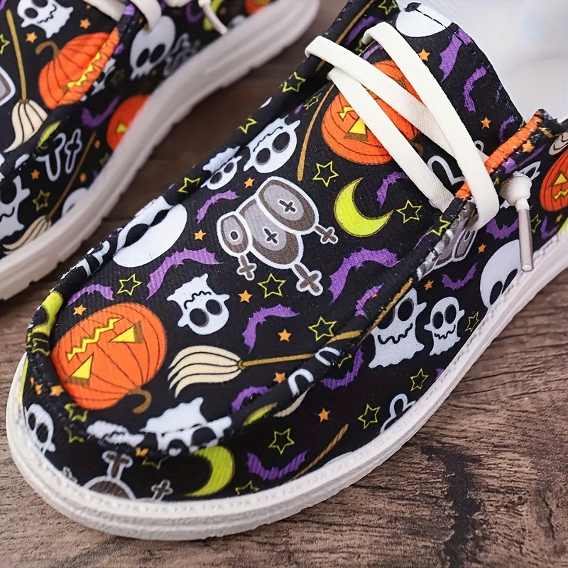 Women's Halloween Ghost Pumpkin Canvas Shoes Non Slip Flat Soft Lightweight