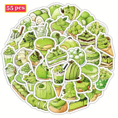 55pcs Green Tea Anime Stickers for Laptops Water Bottles Gift Bags