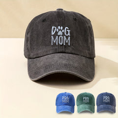 DOG MOM Print Baseball Cap Solid Washed Distressed Sports Hat Sunscreen Dad Hats