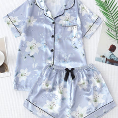Floral Print Pajama Set Short Sleeve & Shorts