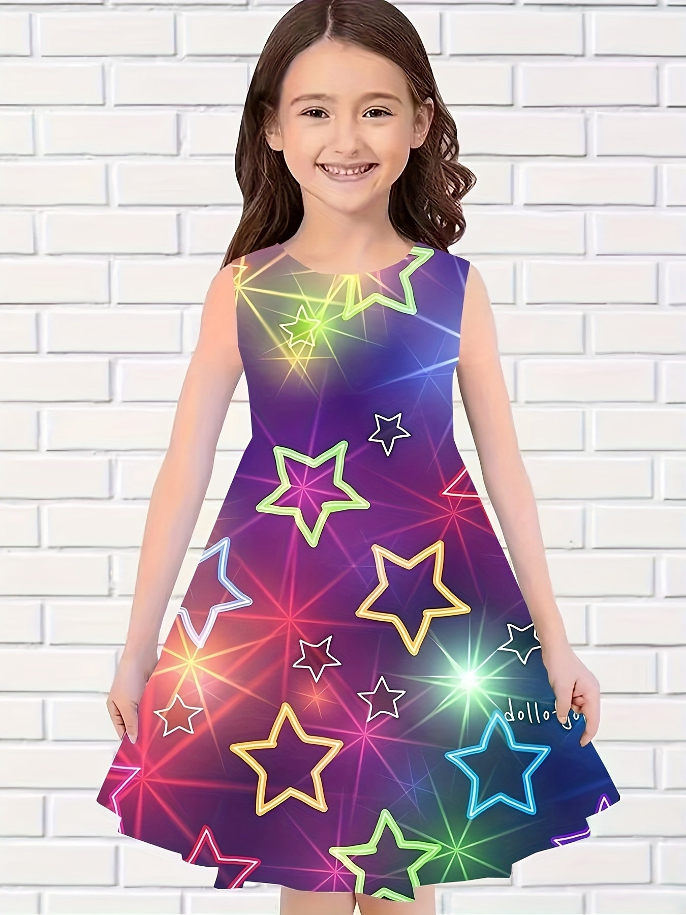 Gradient Star Print Dress Girls Sleeveless Summer Party Dress