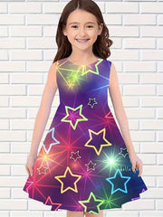 Gradient Star Print Dress Girls Sleeveless Summer Party Dress